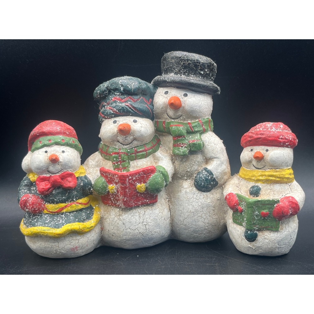 Snowman Family Carolers Figurine Christmas Holiday Decor Crackle Finish 6" Resin